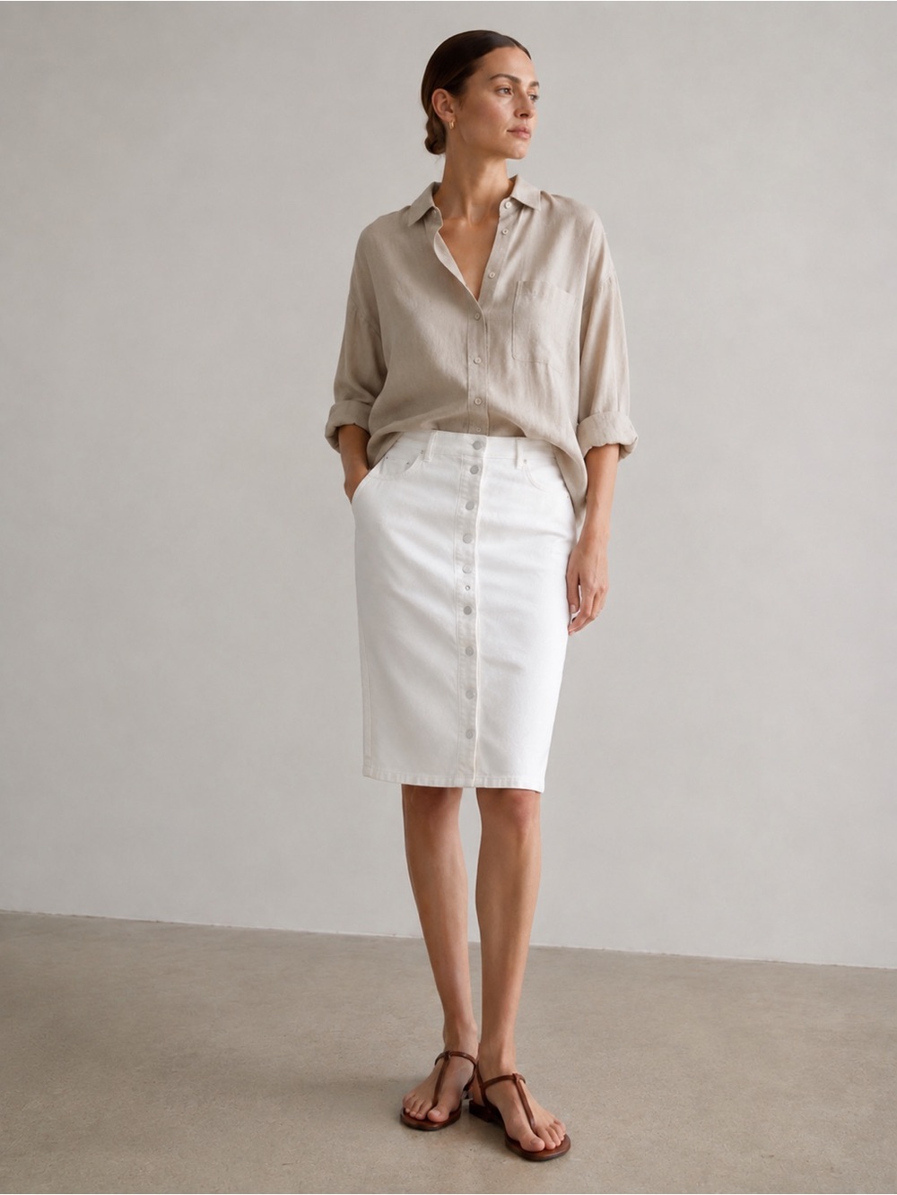 AllSaints White Button Front Denim Mini Skirt Stretch Cotton US 6 EU 38